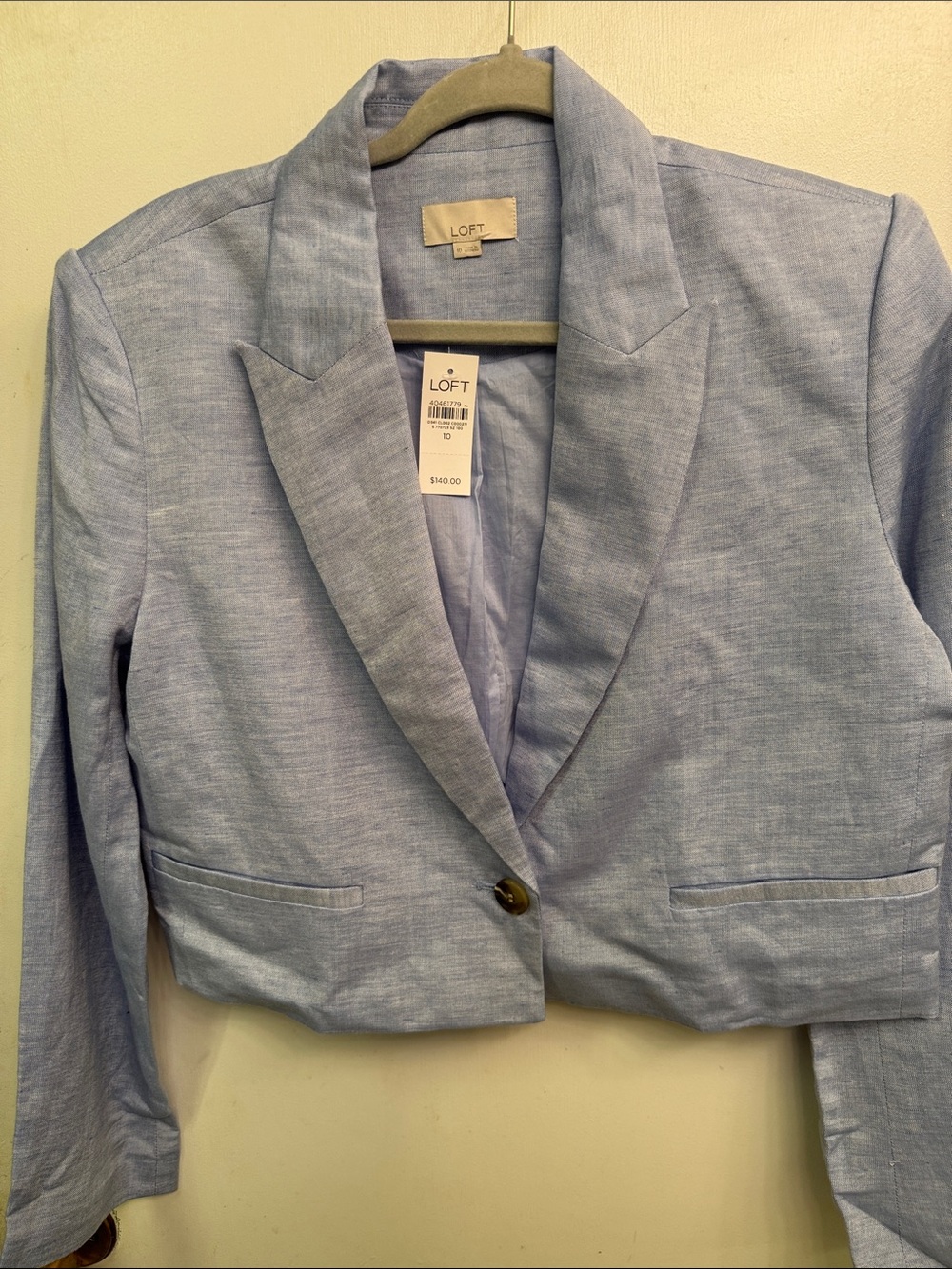 LOFT Soft Blue Cropped Single-Button Blazer